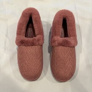 Skechers Cozy Lite Sparkle Knit Shoes Womens Size 9 Mauve Slippers Memory Foam